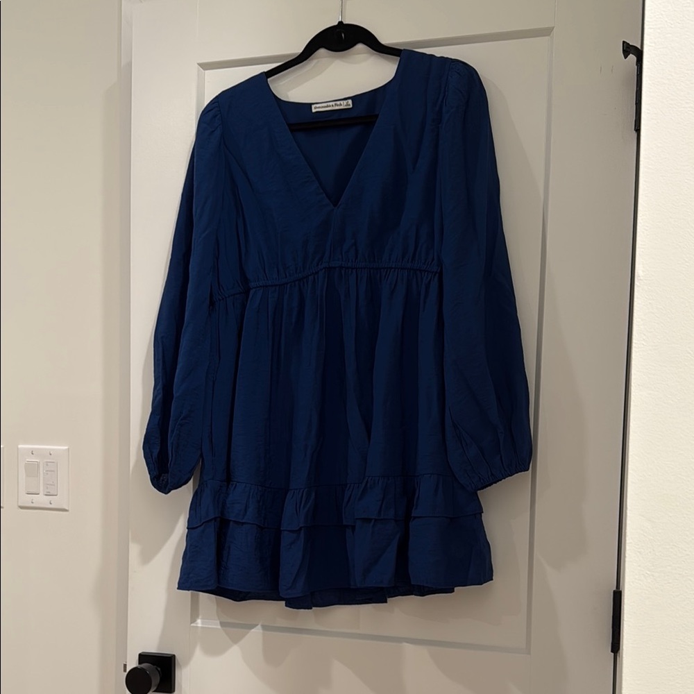Abercrombie & Fitch Blue Long Sleeve Tiered Dress